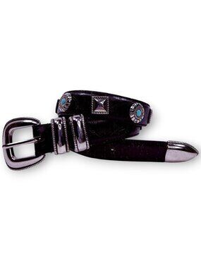 Vintage 80s 90s Western Turquoise Black Leather Kids Belt S / 23" - 26"